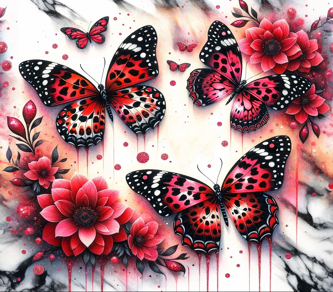 „Tumbler Red Bloom – Thermobecher mit Schmetterlings-Motiv | Elegantes Geschenk für Frauen“