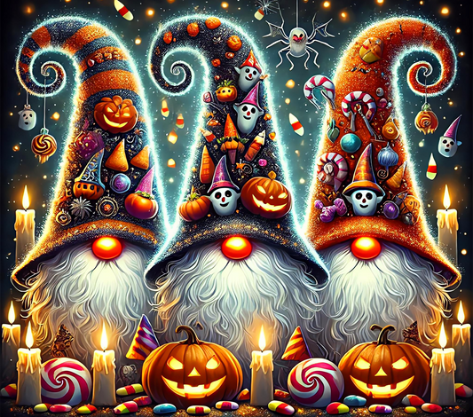 „Halloween Tumbler – Thermobecher mit Kürbis, Wichtel & Süßigkeiten | Geschenkidee für Halloween-Party“