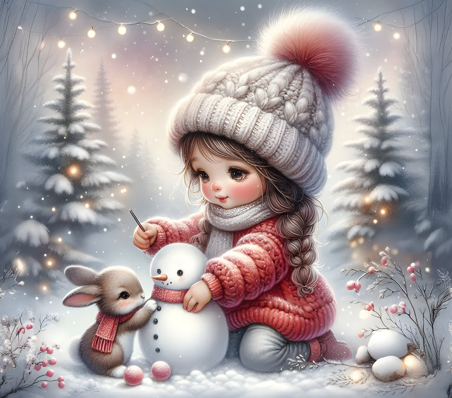 Winterzauber Tumbler – Mädchen mit Schneemann & Häschen