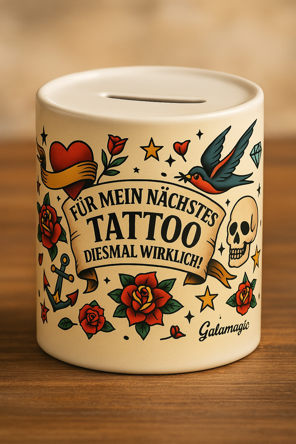 „Spardose Tattoo – Lustige Sparbüchse mit Spruch | Geschenkidee für Tattoo-Fans & Körperkunst“