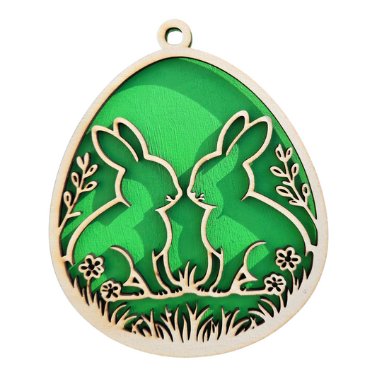 Osteranhänger aus Holz – Hasen Paar – mehrlagige Osterdeko für Osterstrauch