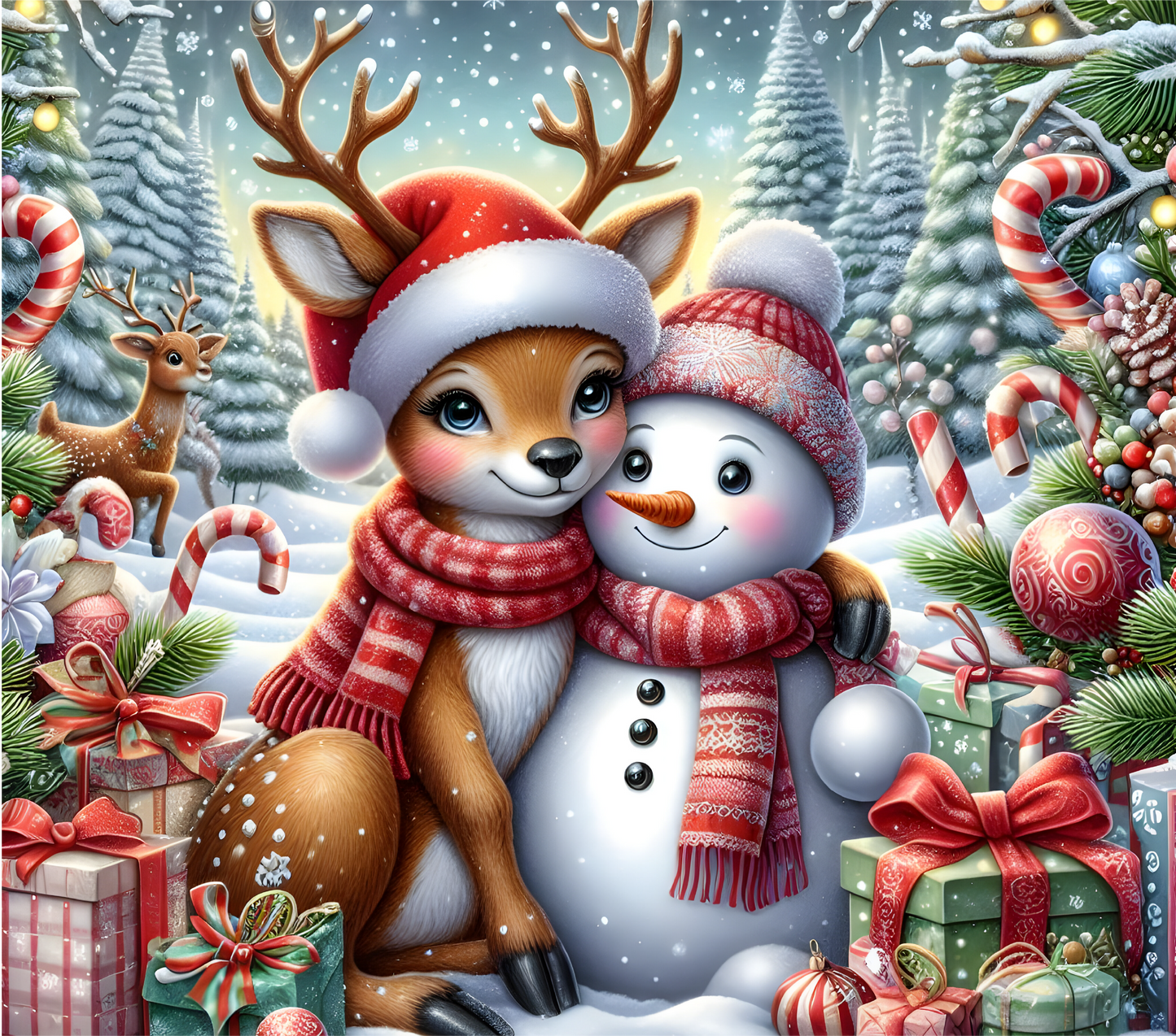 Weihnachtsfreude Tumbler – Rentier & Schneemann im Winterwunderland