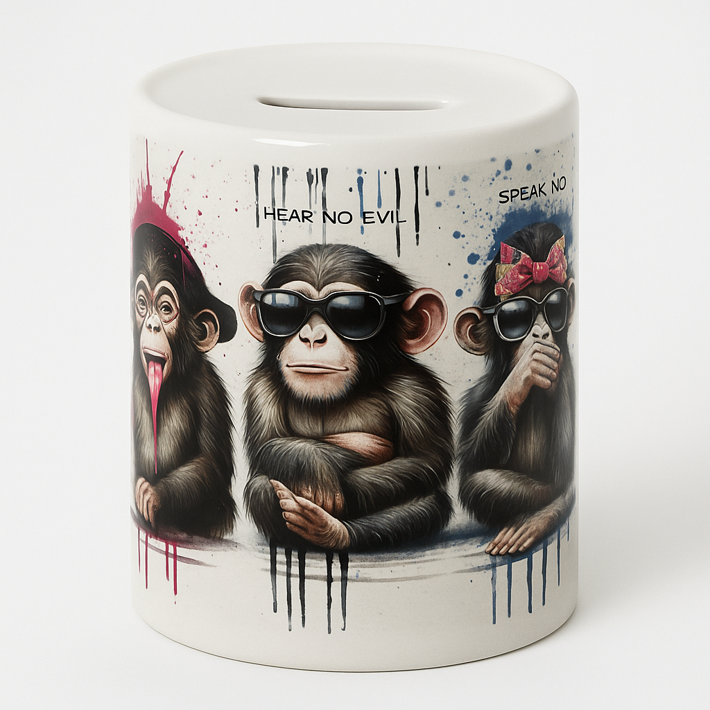 „Spardose Monkey Business – Streetstyle Design | Lustige Sparbüchse für Kinder & Jugendliche“