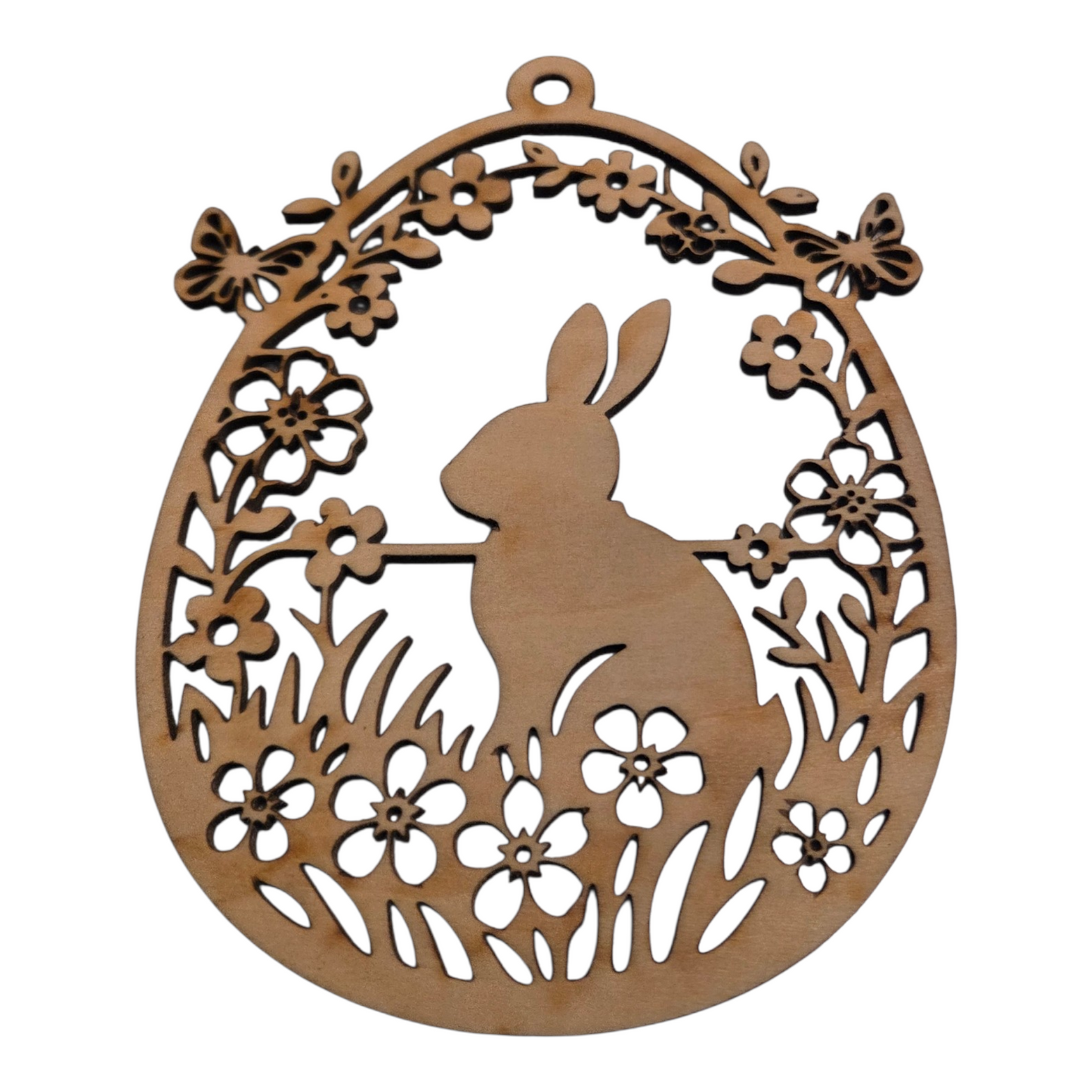 Osteranhänger aus Holz – filigraner Hase mit Blumenmotiv – Osterdeko für Osterstrauch