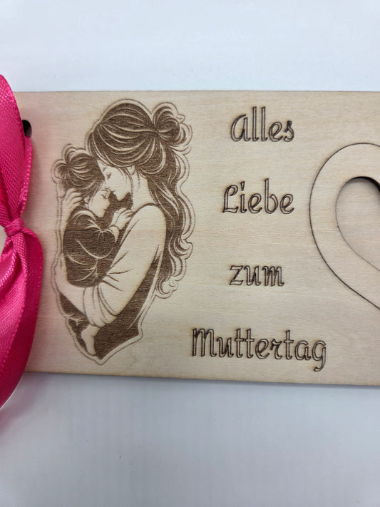 Geldgeschenk zum Muttertag aus Holz – Gutscheinhalter oder Geldkarte – Geschenk für Mama