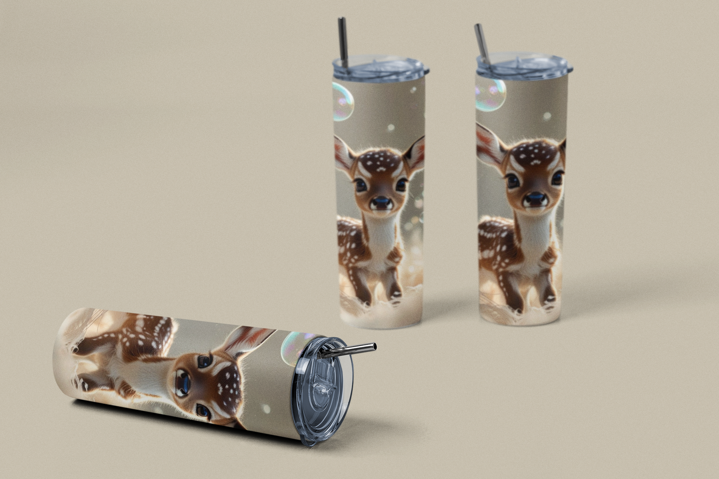 „Tumbler Rehkitz – Zartes Tiermotiv Thermobecher | Geschenkidee für Natur- & Waldliebhaber“
