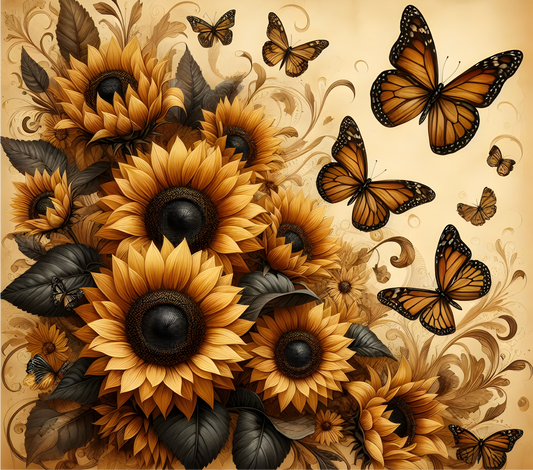 „Tumbler Sonnenblumen & Schmetterlinge – Thermobecher mit herbstlichem Motiv | Geschenkidee für Naturfreunde“