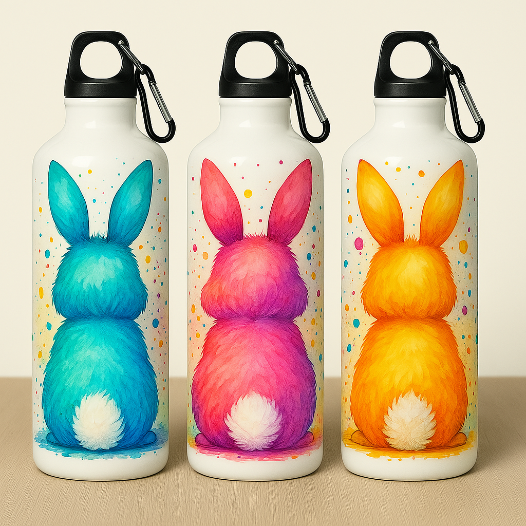 „Edelstahl-Thermoflasche Hase – Bunte Hasenliebe mit fröhlichem Motiv | Geschenkidee für Ostern & Kinder“