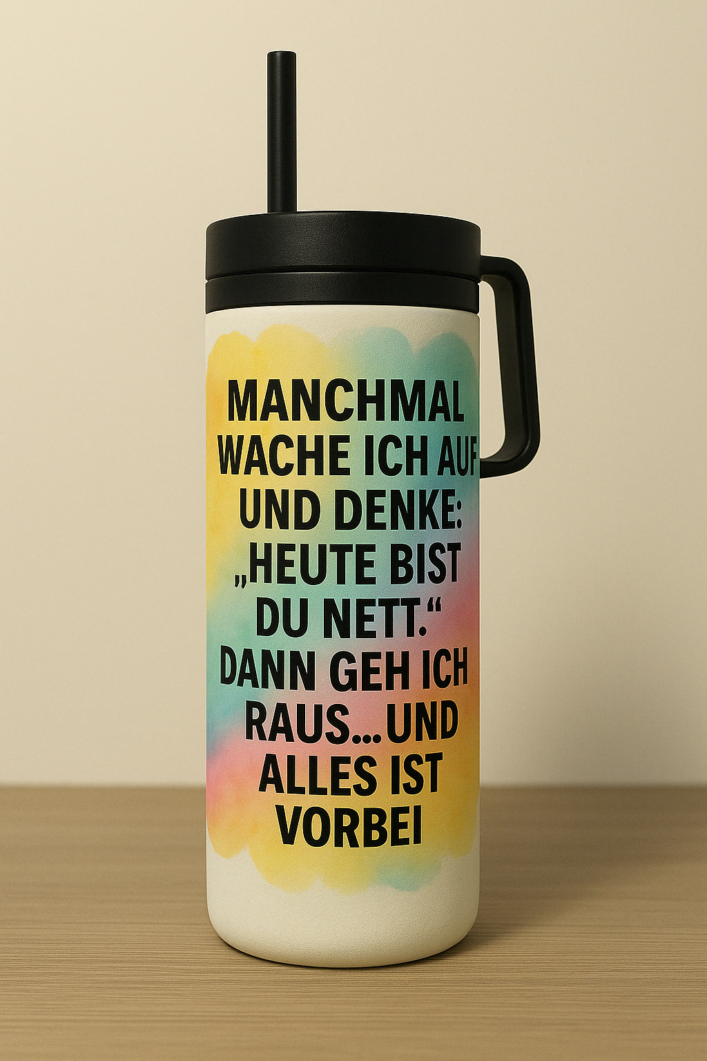 „Thermoflasche mit Spruch – ‚Manchmal wache ich auf…‘ | Lustige Edelstahl-Trinkflasche Geschenkidee“