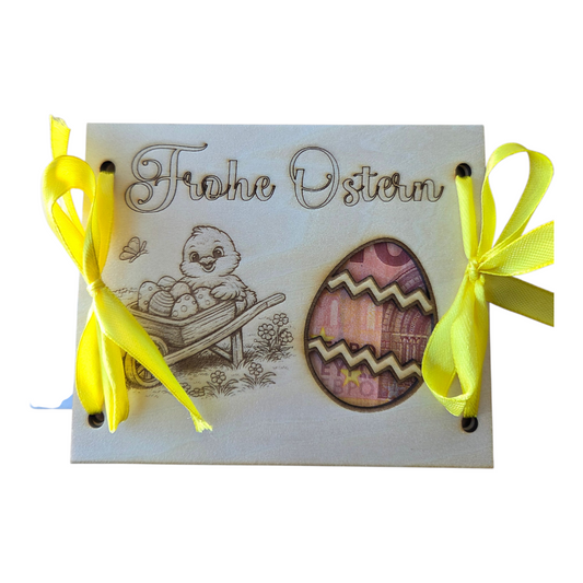 Oster Geldgeschenk aus Holz – Frohe Ostern Geldkarte – kreative Geschenkidee