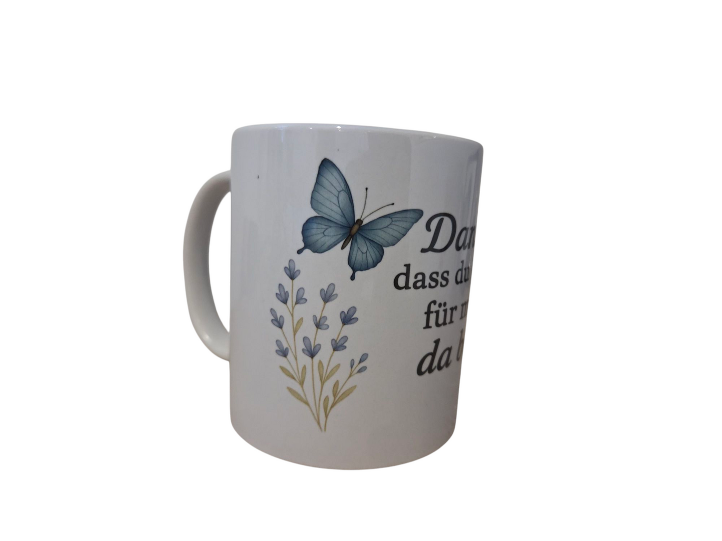 „Danke-Tasse mit Spruch & Schmetterlingen – Geschenkidee für Mama, Freunde & Kollegen“