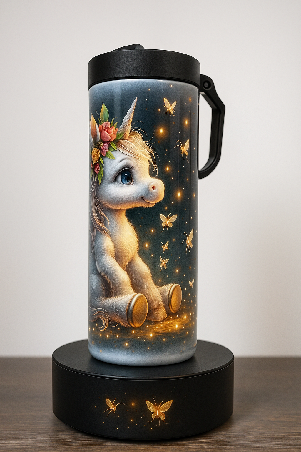 „Thermoflasche Einhorn Magie to go – Edelstahl-Trinkflasche mit Feenlicht-Motiv | Geschenk für Einhorn-Fans“