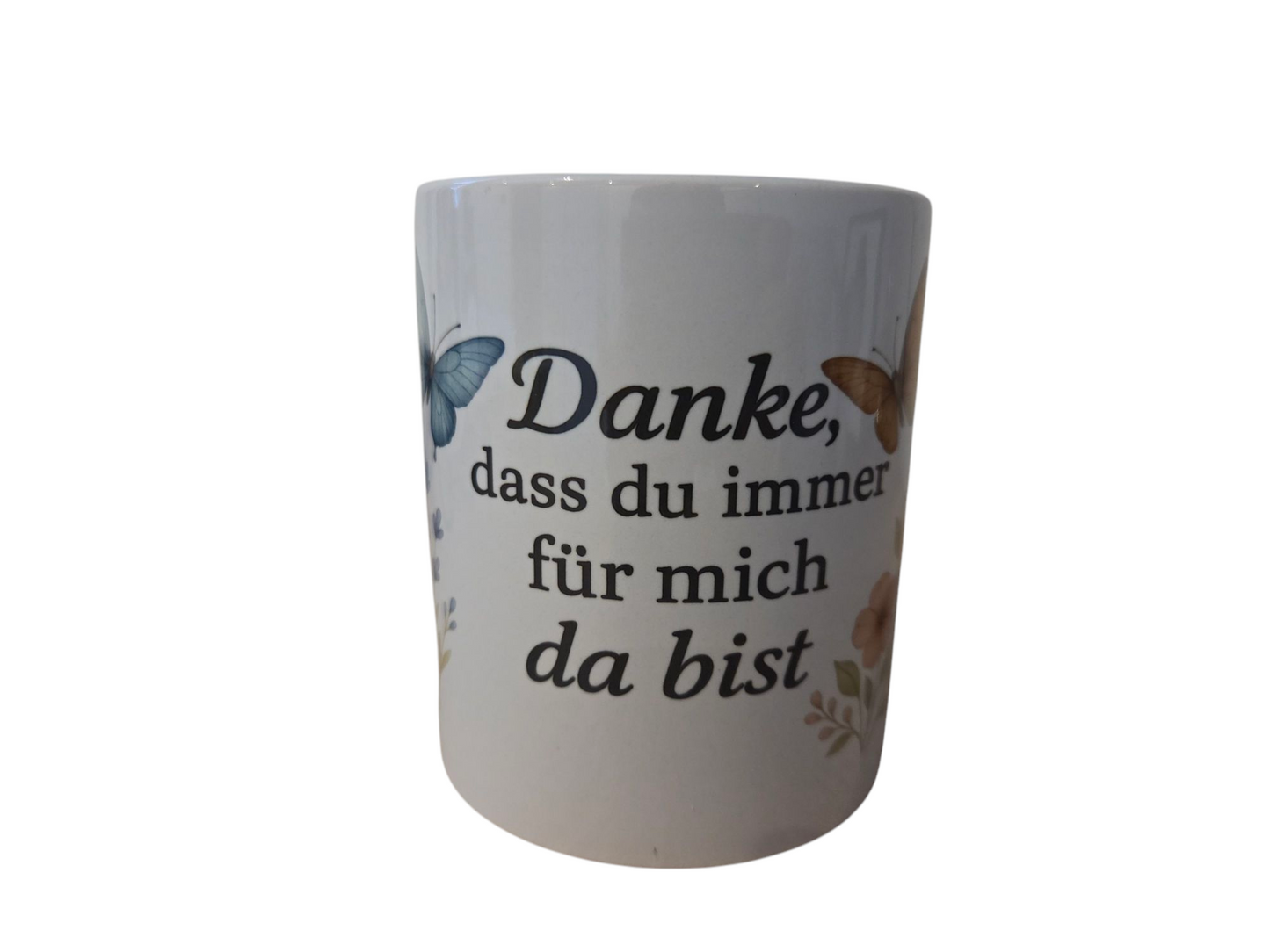 „Danke-Tasse mit Spruch & Schmetterlingen – Geschenkidee für Mama, Freunde & Kollegen“