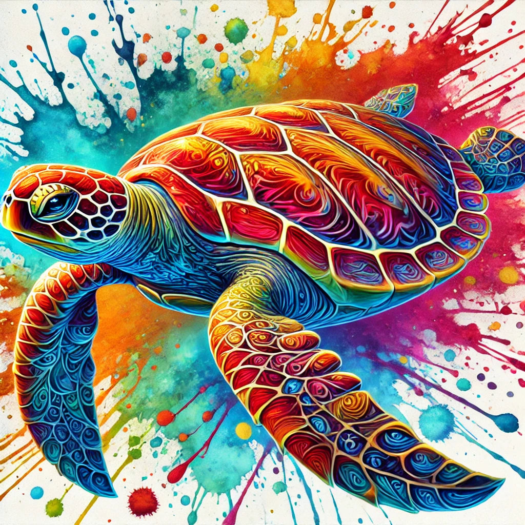 Farbenfroher Tumbler – Schildkröte mit Splash-Effekt