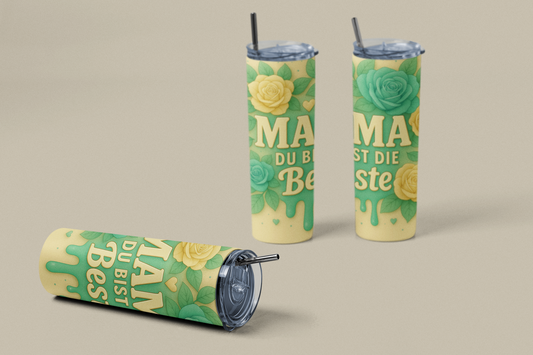 „Tumbler Grüner Rosengruß – Thermobecher für Mama mit Blumen-Motiv | Geschenkidee Muttertag & Geburtstag“