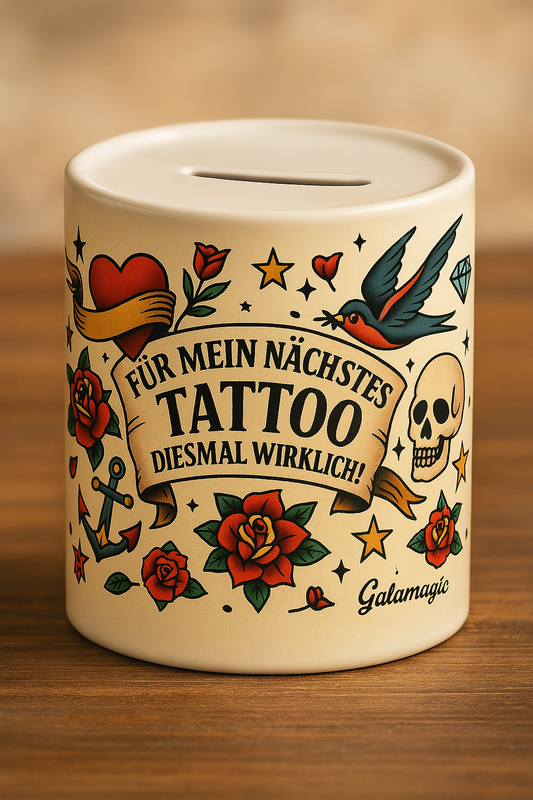 „Spardose Tattoo – Lustige Sparbüchse mit Spruch | Geschenkidee für Tattoo-Fans & Körperkunst“