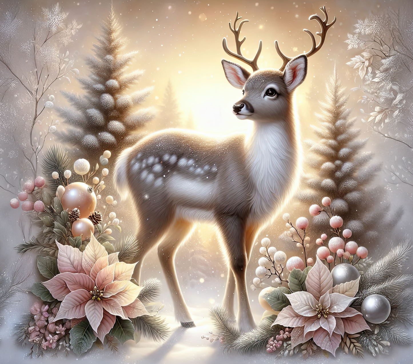 Wintertraum Tumbler – Elegantes Reh im Zauberwald