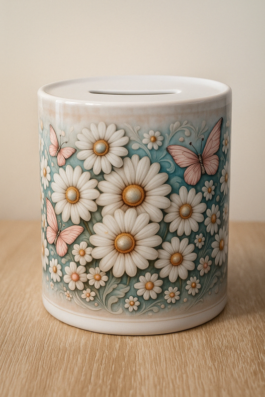 „Spardose Schmetterlinge – Blumiges Design für Frühling & Sommer | Geschenkidee für Kinder & Erwachsene“
