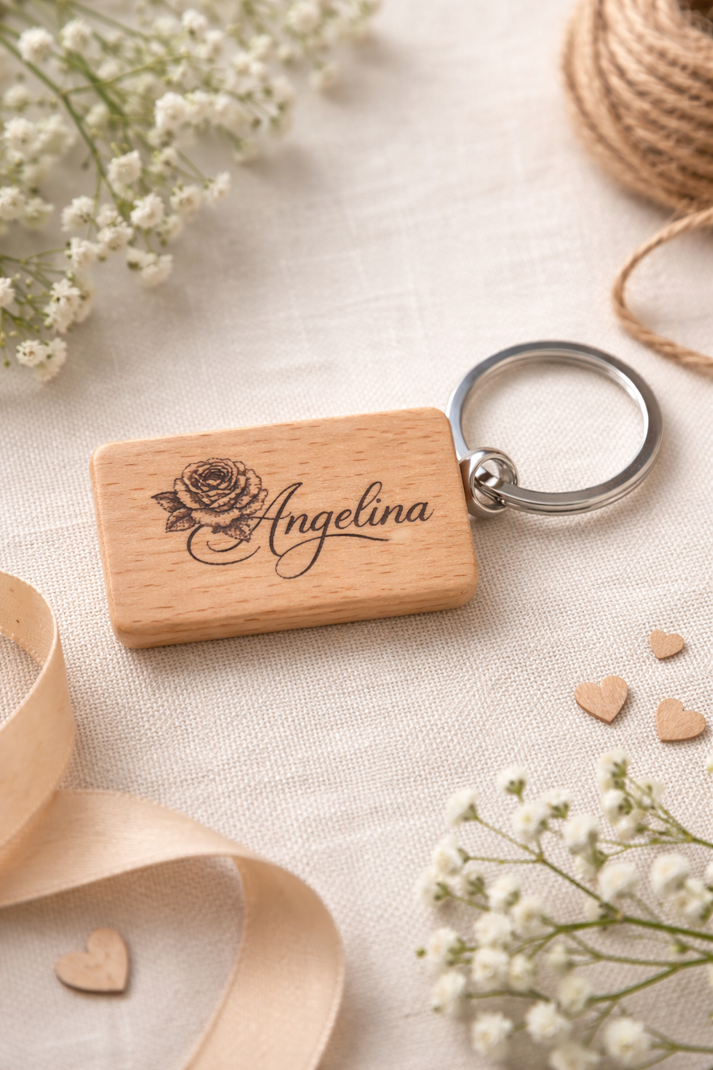 Personalisierter Schlüsselanhänger aus Holz – Gravur mit Namen – Geschenk für Männer oder Frauen