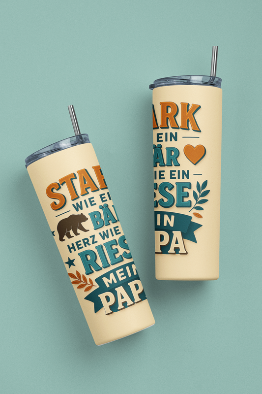 „Tumbler Bärenstark – Thermobecher für Papa mit Herz | Geschenkidee zum Vatertag & Geburtstag“
