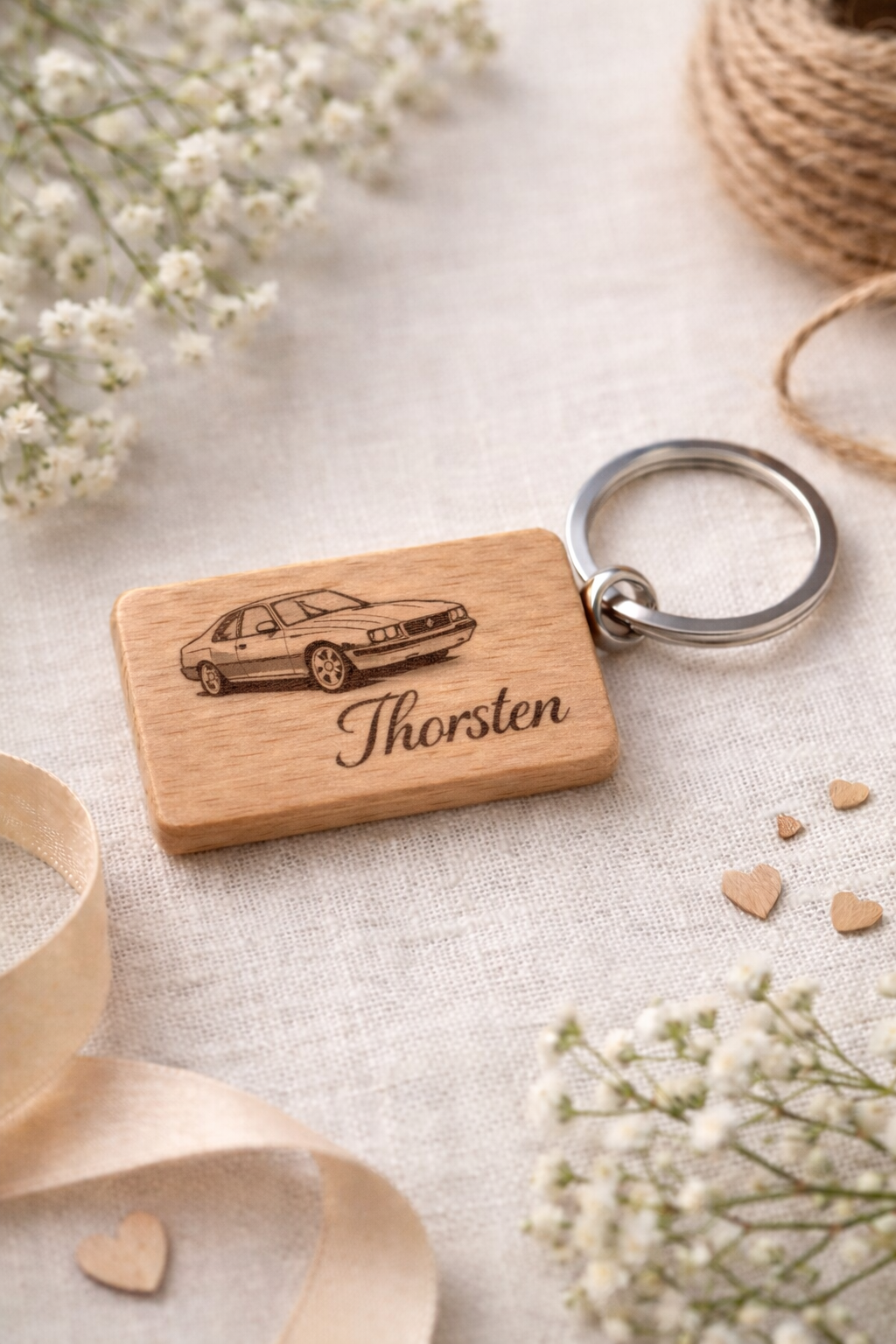Personalisierter Schlüsselanhänger aus Holz – Gravur mit Namen – Geschenk für Männer oder Frauen