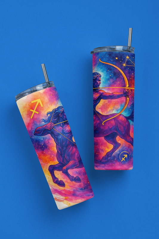 „Tumbler Sternzeichen Schütze – Thermobecher mit Motiv Zielstrebig | Geschenkidee Astrologie-Fans“
