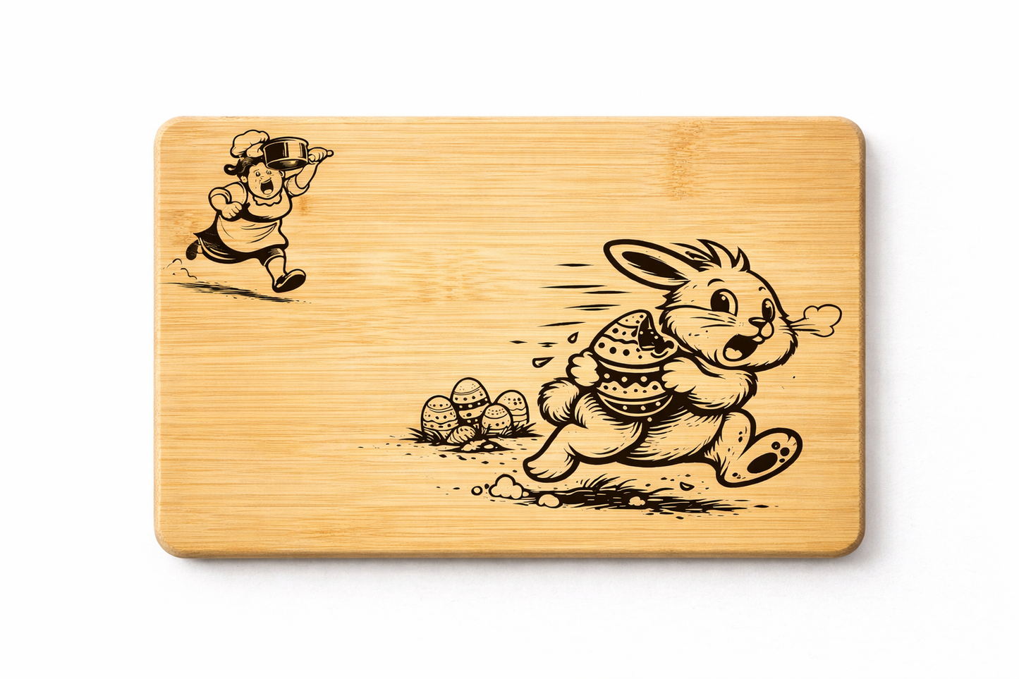 Frühstücksbrettchen Ostern aus Bambus – graviertes Holzbrettchen mit Osterhase – Geschenk zu Ostern