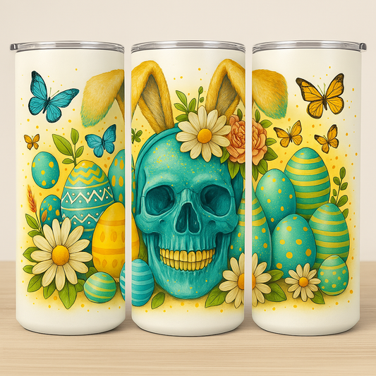 „Tumbler Floral Skull – Farbenfroher Thermobecher mit Totenkopf-Motiv | Geschenkidee für Gothic- & Skull-Fans“