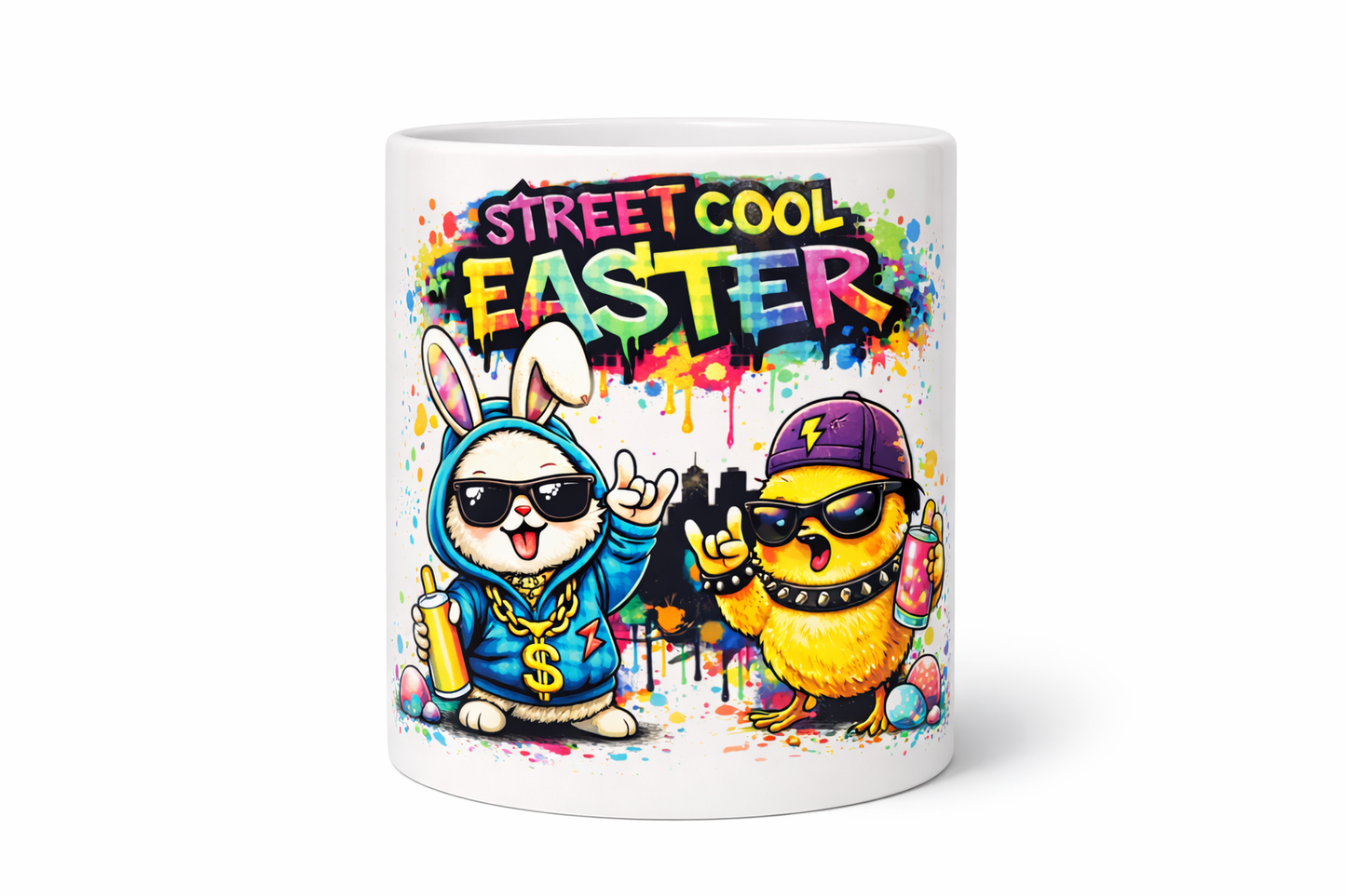 „Street Cool Easter“ Tasse – Moderne Oster-Tasse mit Hase & Küken im Graffiti-Style