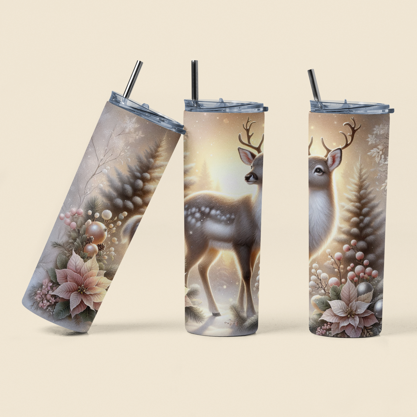 Wintertraum Tumbler – Elegantes Reh im Zauberwald