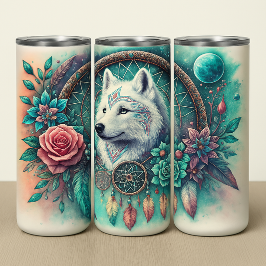 „Tumbler Wolf – Edelstahl Thermobecher ‚Wolfblick‘ | Geschenkidee für Tierfreunde & Outdoor-Fans“