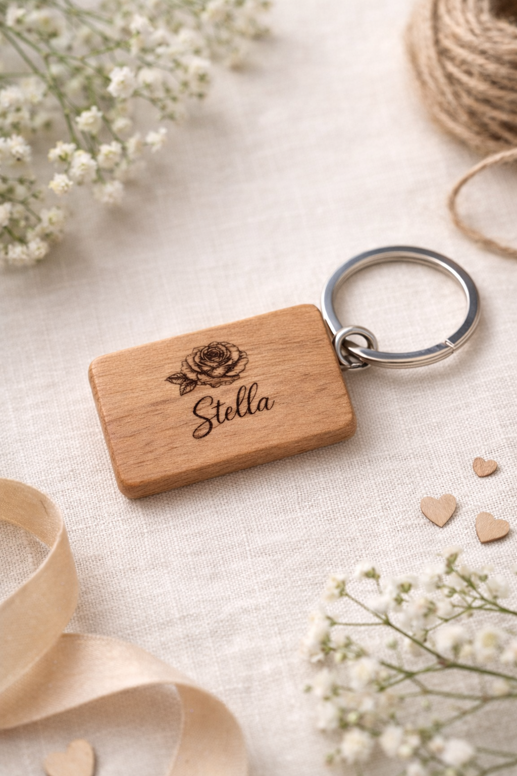 Personalisierter Schlüsselanhänger aus Holz – Gravur mit Namen – Geschenk für Männer oder Frauen