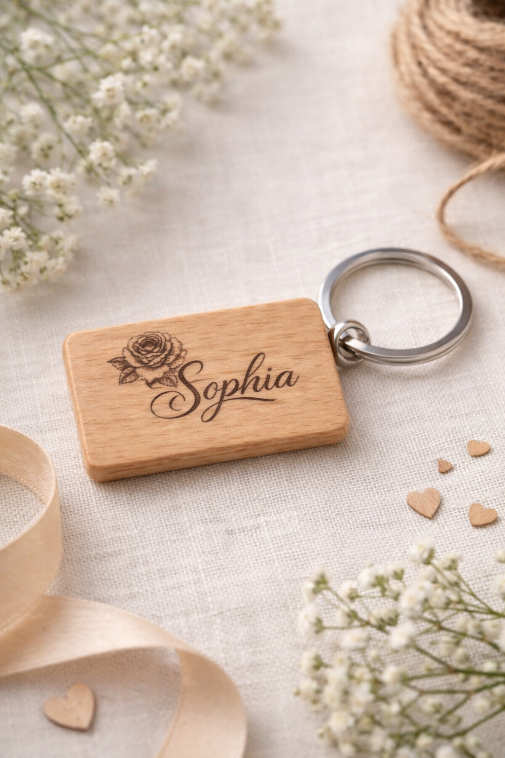 Personalisierter Schlüsselanhänger aus Holz – Gravur mit Namen – Geschenk für Männer oder Frauen