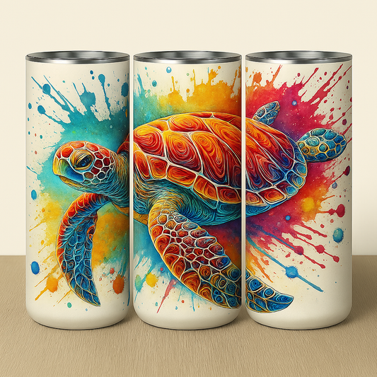 „Tumbler Schildkröte – Farbenfroher Thermobecher mit Splash-Effekt | Geschenkidee für Tier- & Ozeanfreunde“