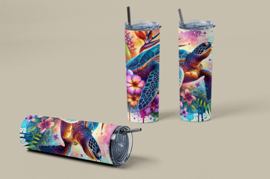 „Tumbler Schildkröte – Tropischer Thermobecher mit Meer-Motiv | Geschenkidee für Tier- & Strandfans“
