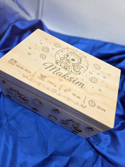 Personalisierte Erinnerungsbox aus Holz | Babybox mit Namen | Geschenk zur Geburt oder Taufe
