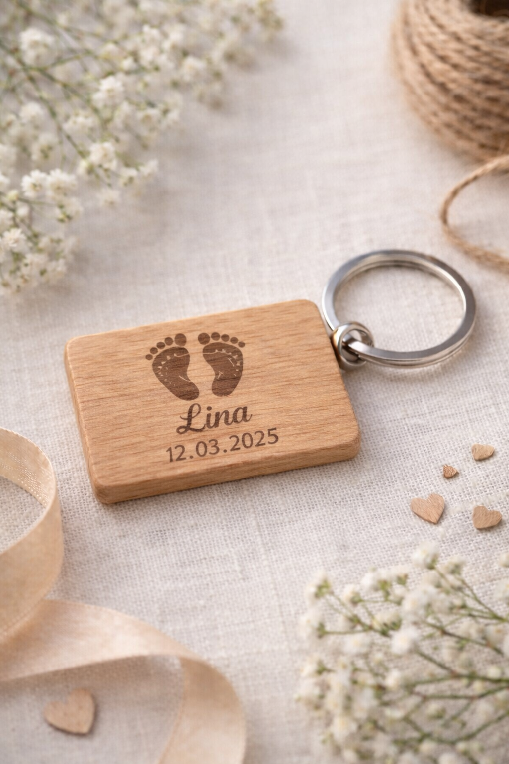 Personalisierter Schlüsselanhänger aus Holz – Gravur mit Namen – Geschenk für Männer oder Frauen