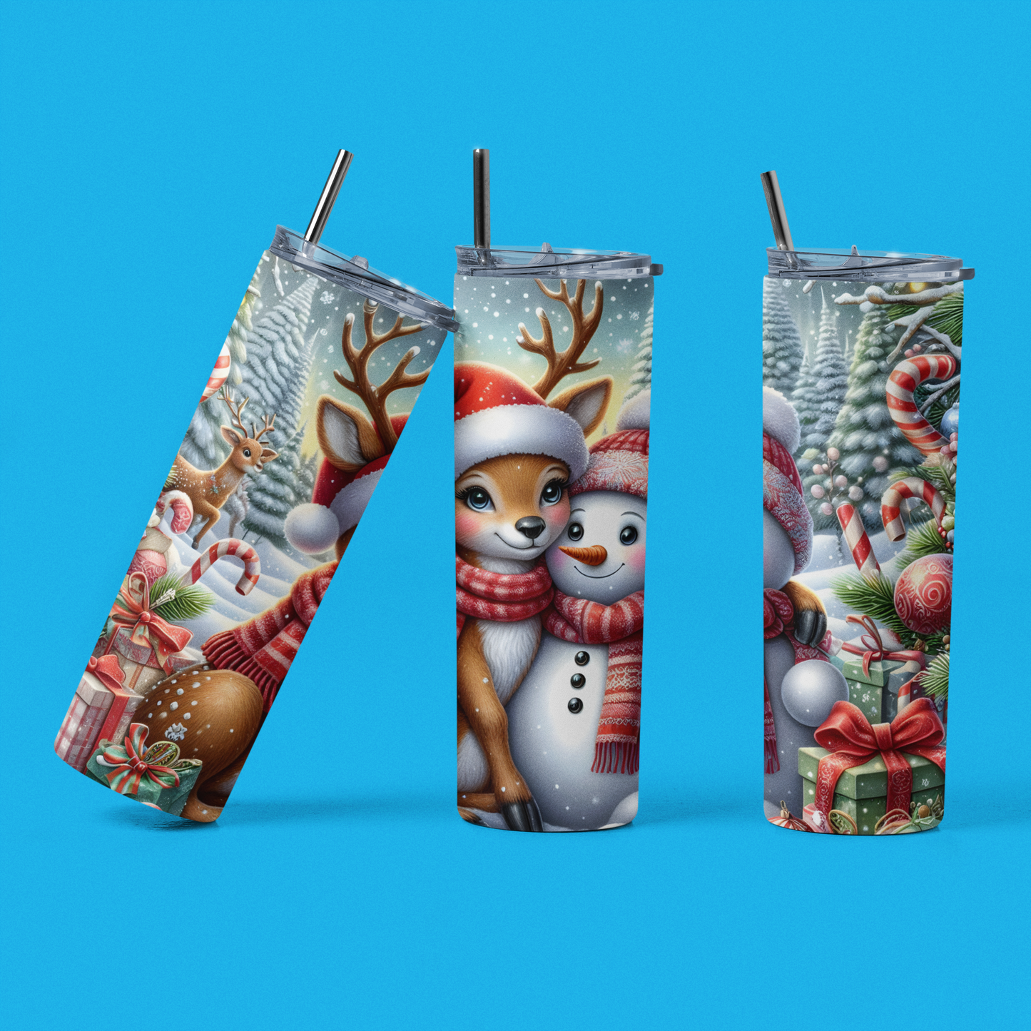 Weihnachtsfreude Tumbler – Rentier & Schneemann im Winterwunderland